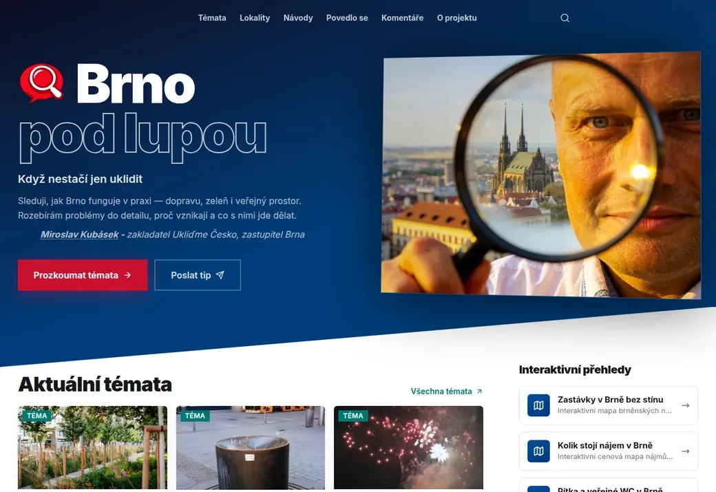 Úvodní stránka webu Brno pod lupou